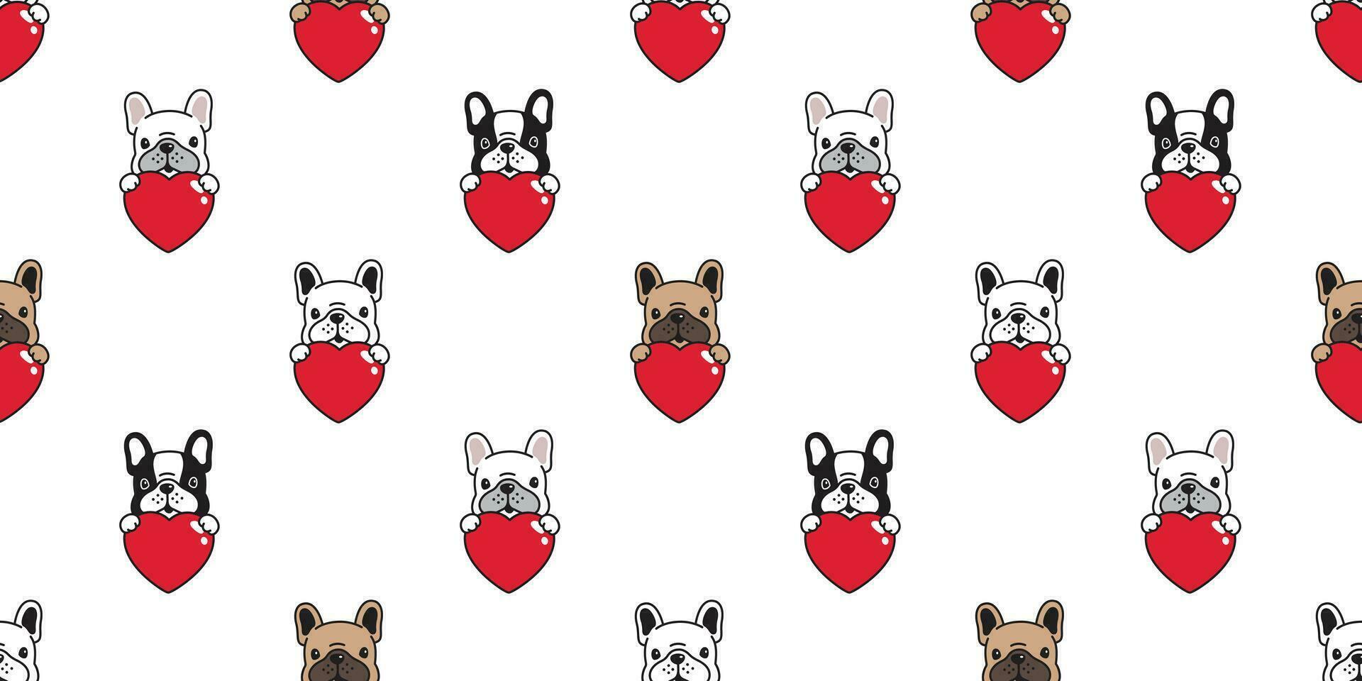 dog seamless pattern vector heart valentine french bulldog hug cartoon scarf isolated tile background repeat wallpaper illustration