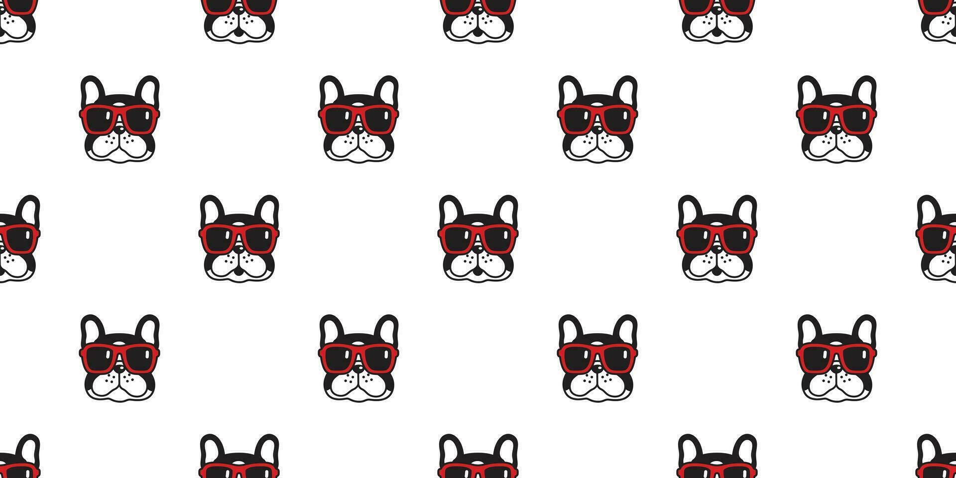 Dog seamless pattern french bulldog vector sunglasses scarf isolated repeat wallpaper cartoon tile background black