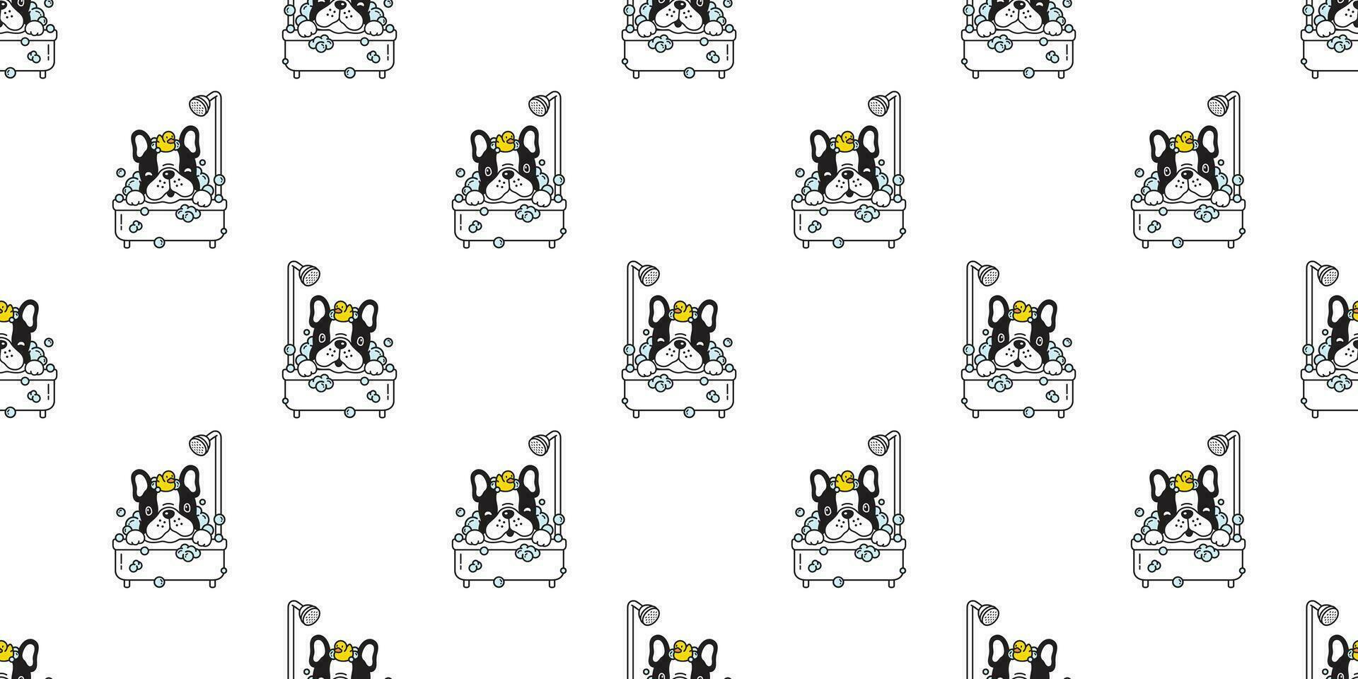 dog seamless pattern vector bath french bulldog shower rubber duck cartoon scarf isolated tile background repeat wallpaper illustration black