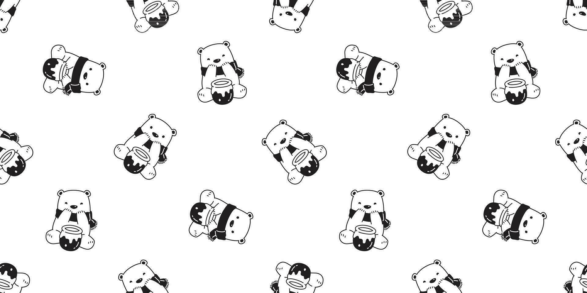 Bear honey seamless pattern vector polar bear scarf isolated cartoon repeat wallpaper tile background illustration