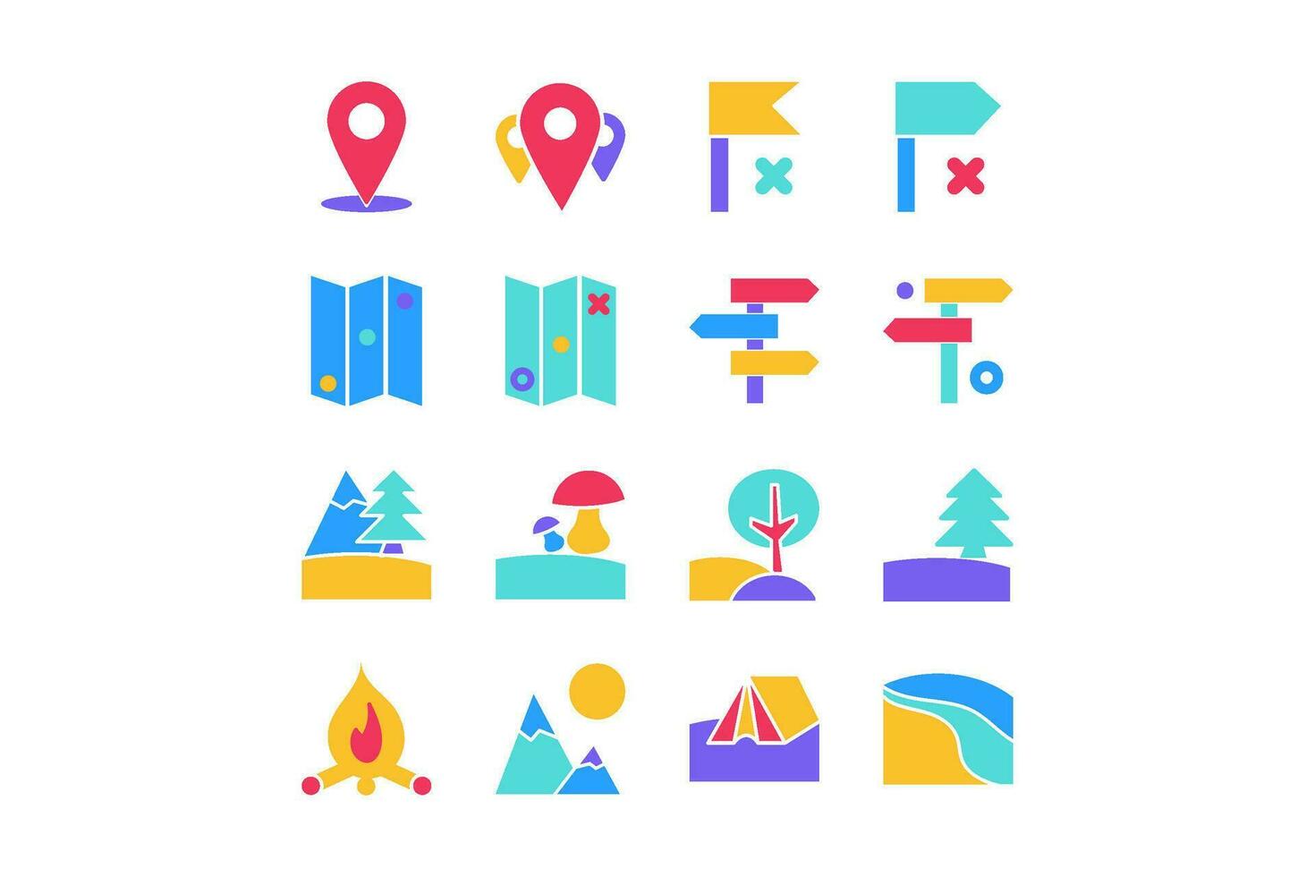 Travel Camping Simple Flat Icon Set vector