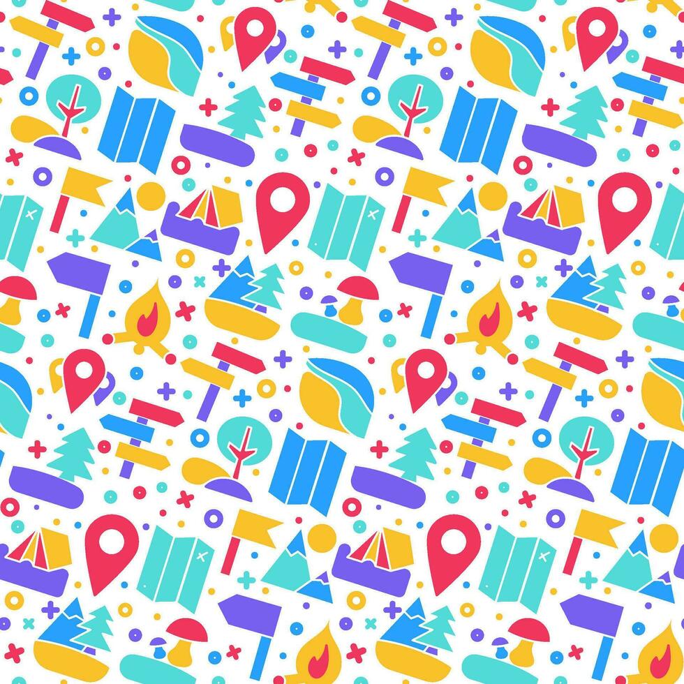 Travel Camping Symbols Seamless Pattern vector