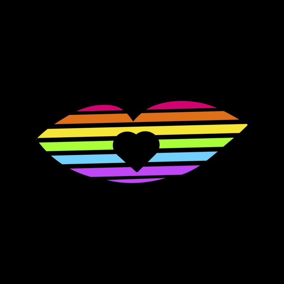 Neon Rainbow Female Lips Heart Pride Party Icon vector