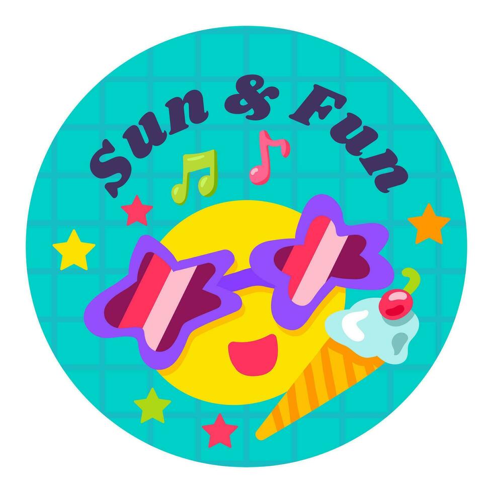 Cartoon Sun Fun Round Sticker vector