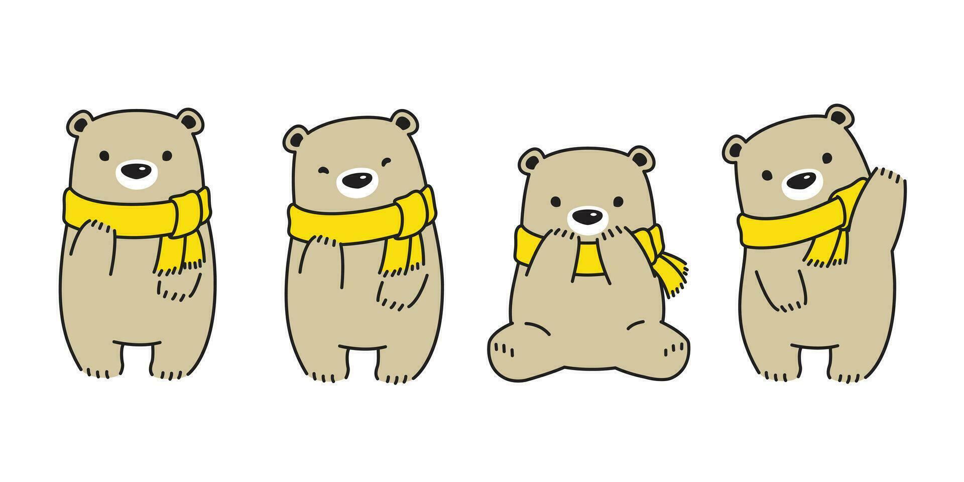 Bear vector Polar Bear scarf cartoon character icon logo symbol illustration doodle brown