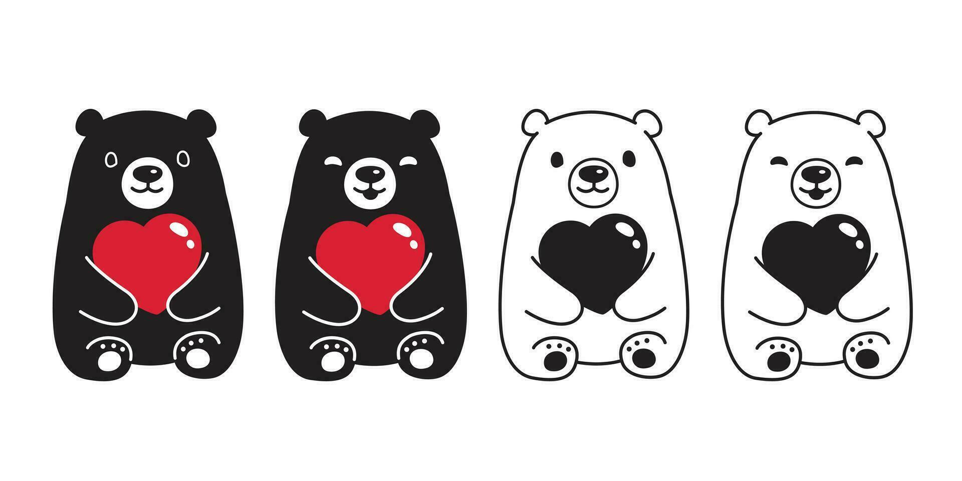 oso vector polar oso corazón enamorado abrazo sentado personaje dibujos animados icono logo ilustración garabatear
