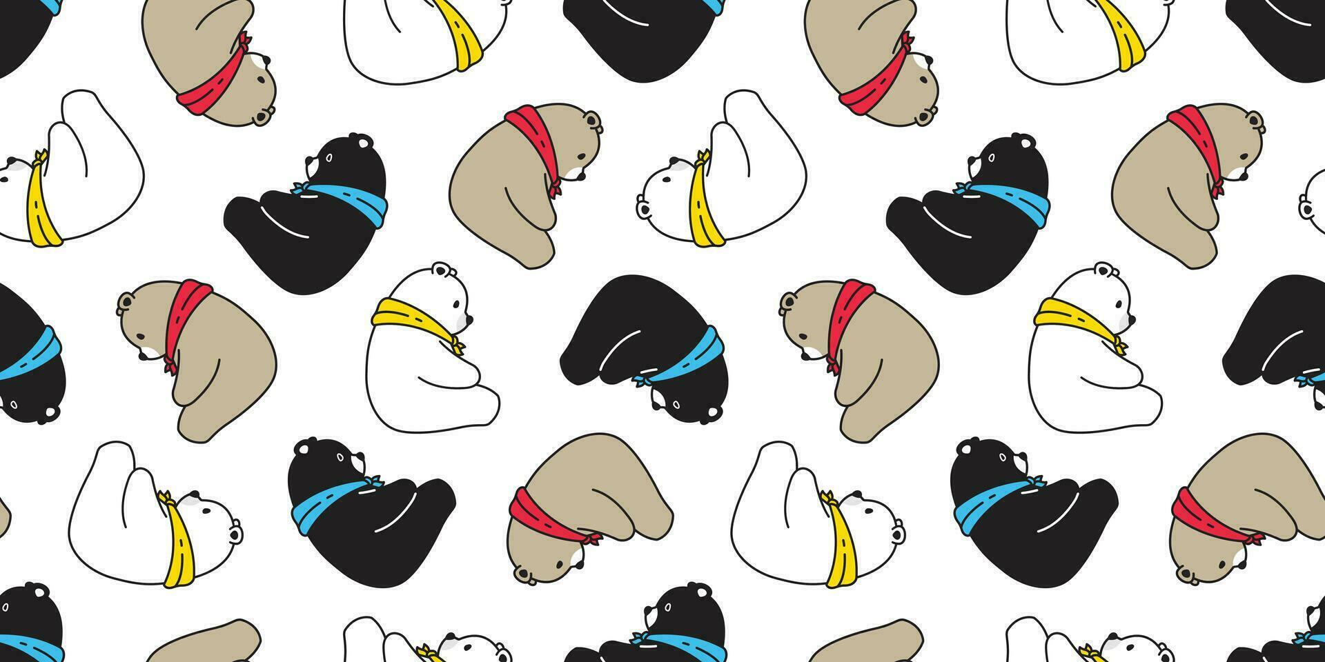 Bear seamless pattern vector polar bear scarf isolated cartoon tile background repeat wallpaper illustration