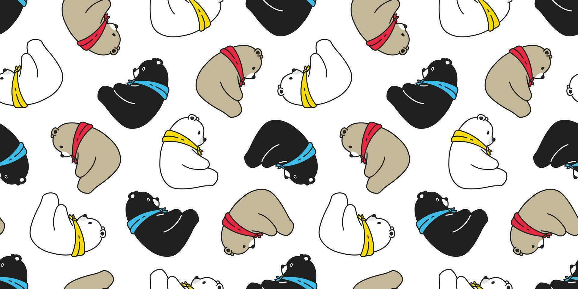 Bear seamless pattern vector polar bear scarf isolated cartoon tile background repeat wallpaper illustration