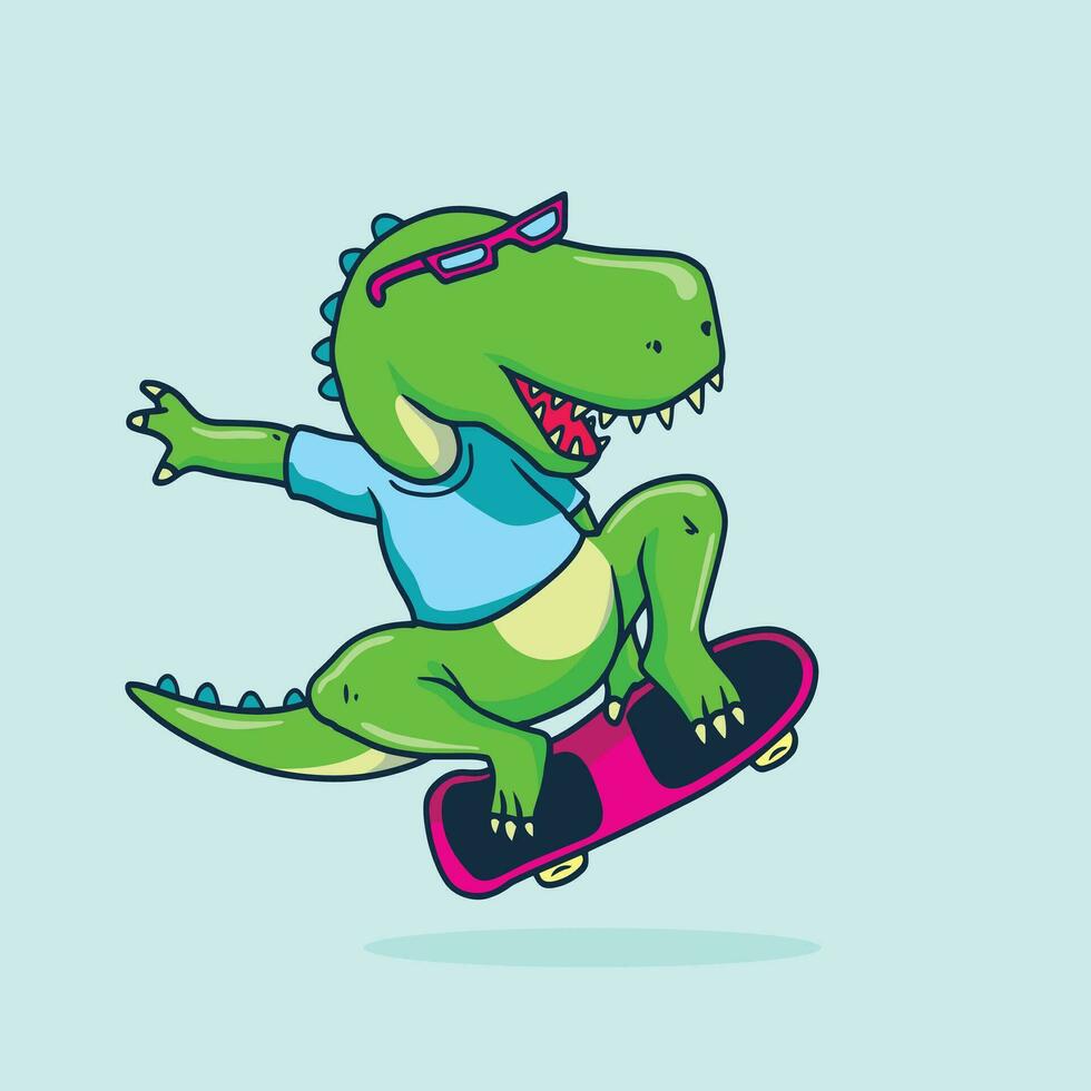 dinosaurio patineta vector impresión. divertido camiseta diseño para niños lindos dinosaurio personaje diseño.