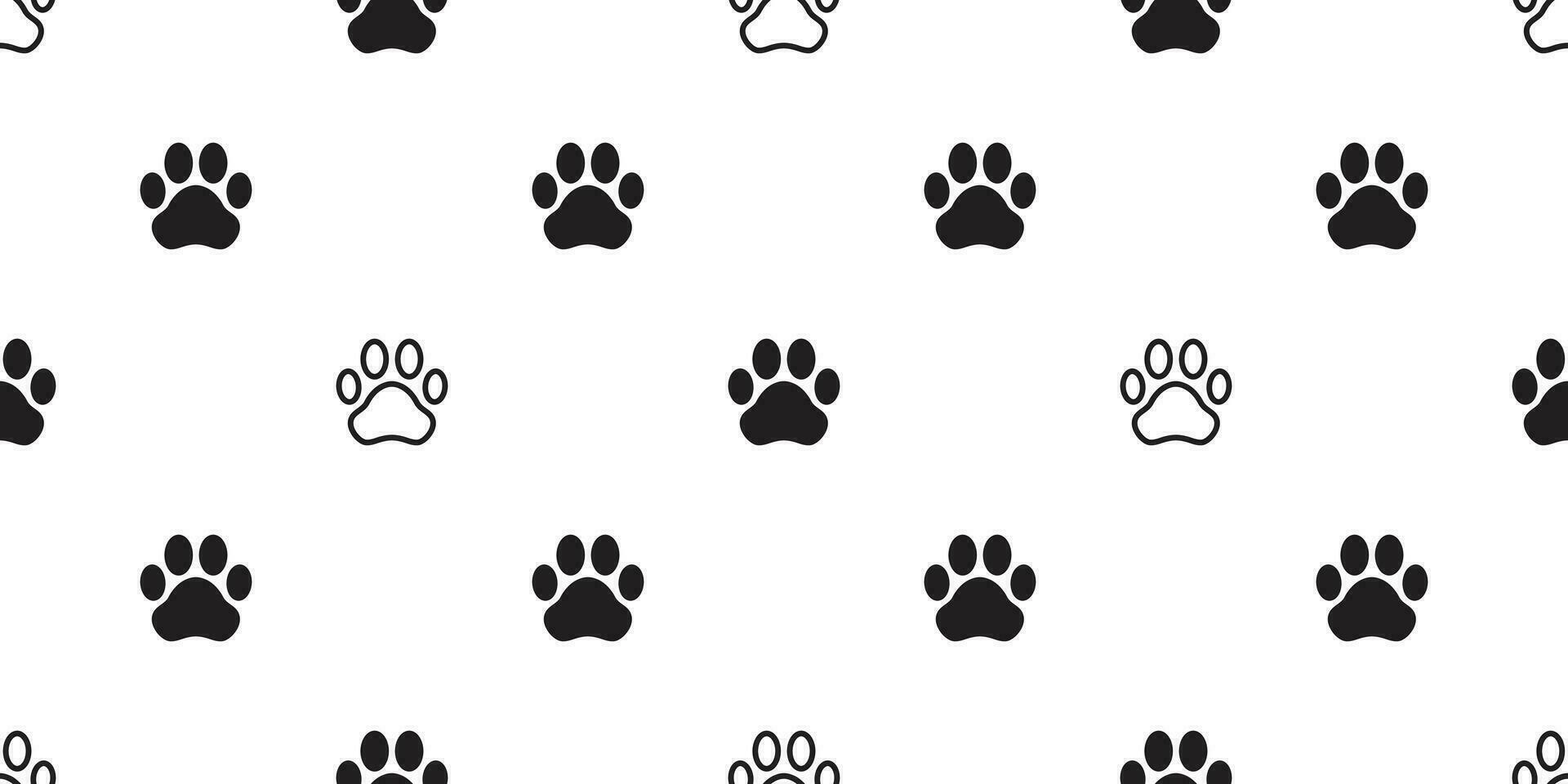 Dog Paw seamless pattern vector footprint cat puppy scarf isolated tile background repeat wallpaper cartoon illustration black white