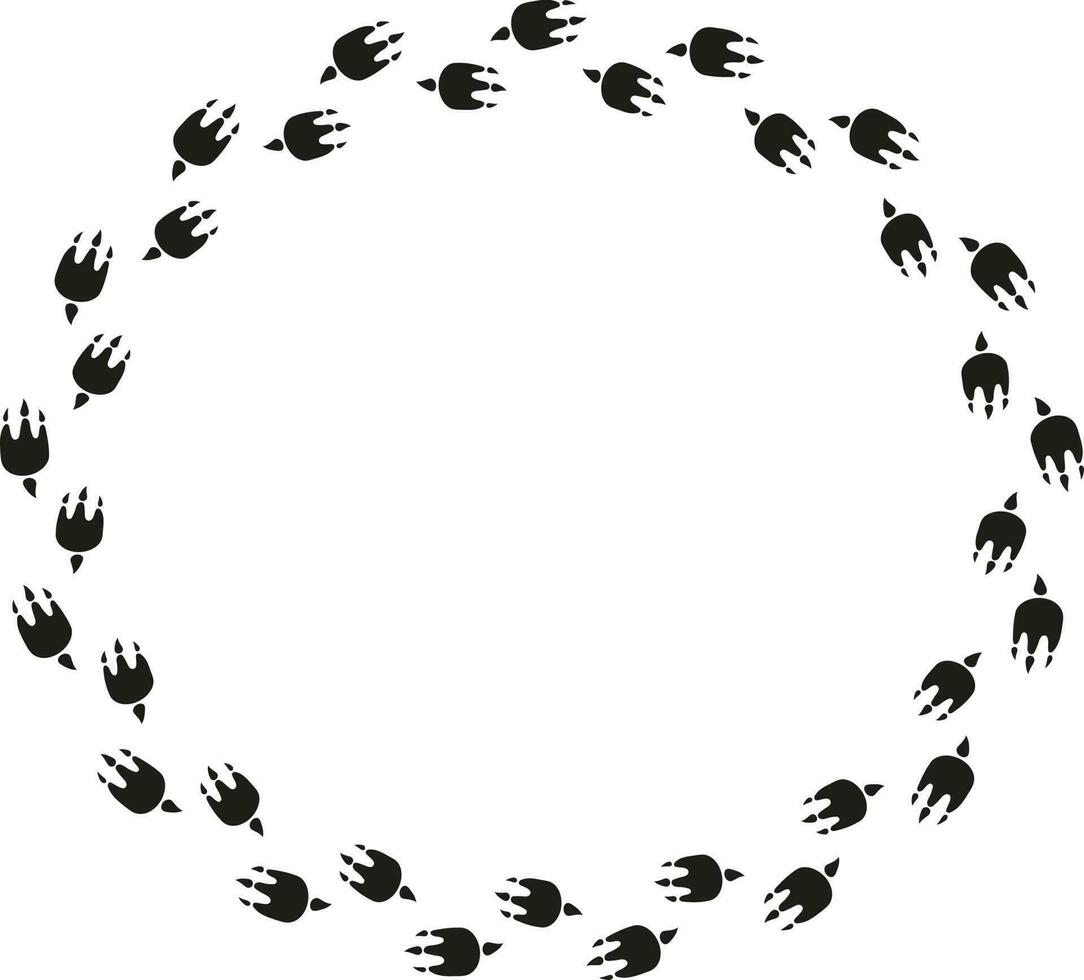 Hand drawn dragon paw prints round frame. vector