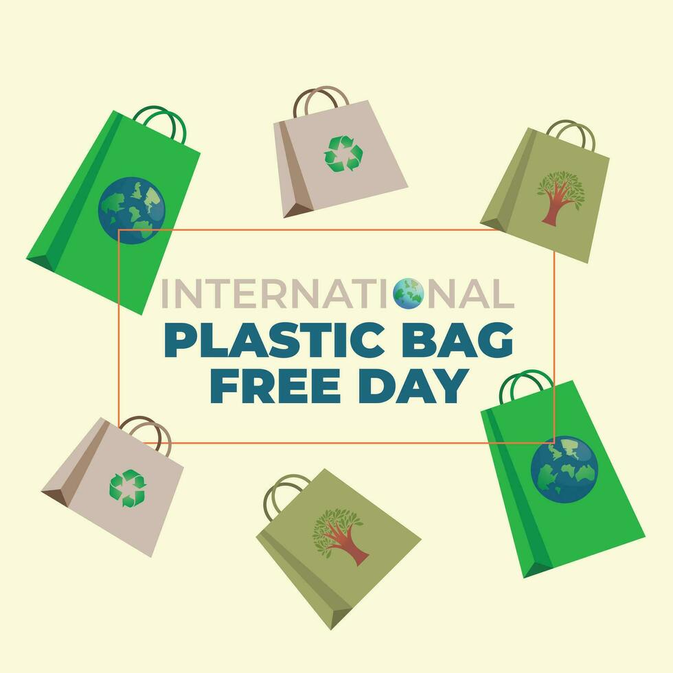 international plastic bag free day vector design for celebration. paper bag illustration. flat paper bag vector design. plastic bag free day