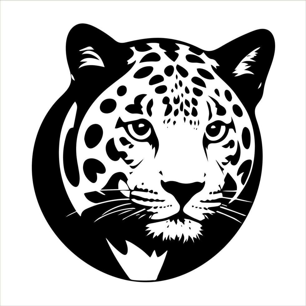 leopard head black and white vector illustration isolated on a white background.