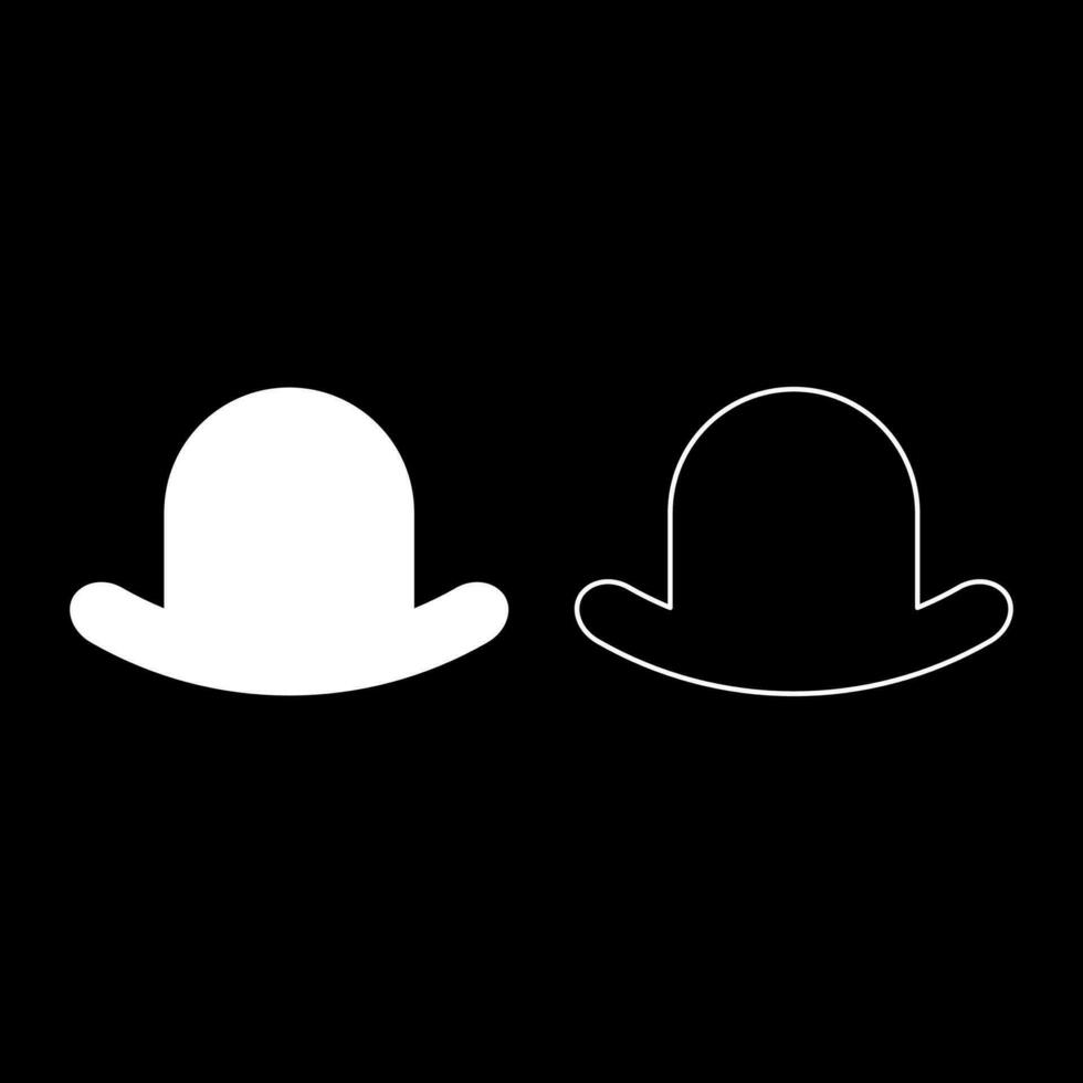 Old hat vintage bowler gentleman headwear male elegant fedora homburg-hat stingy brim top-hat set icon white color vector illustration image solid fill outline contour line thin flat style