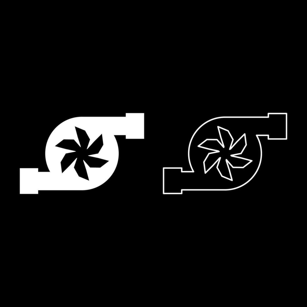 Turbine car mobile concept automobile turbo charger repair service turbocharger set icon white color vector illustration image solid fill outline contour line thin flat style