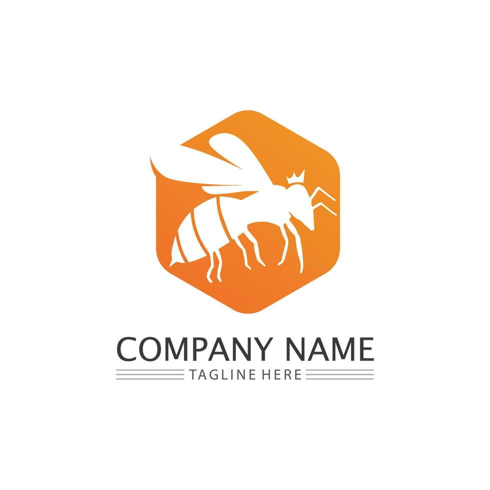 Honey and bee icon logo vector animal design and illustration