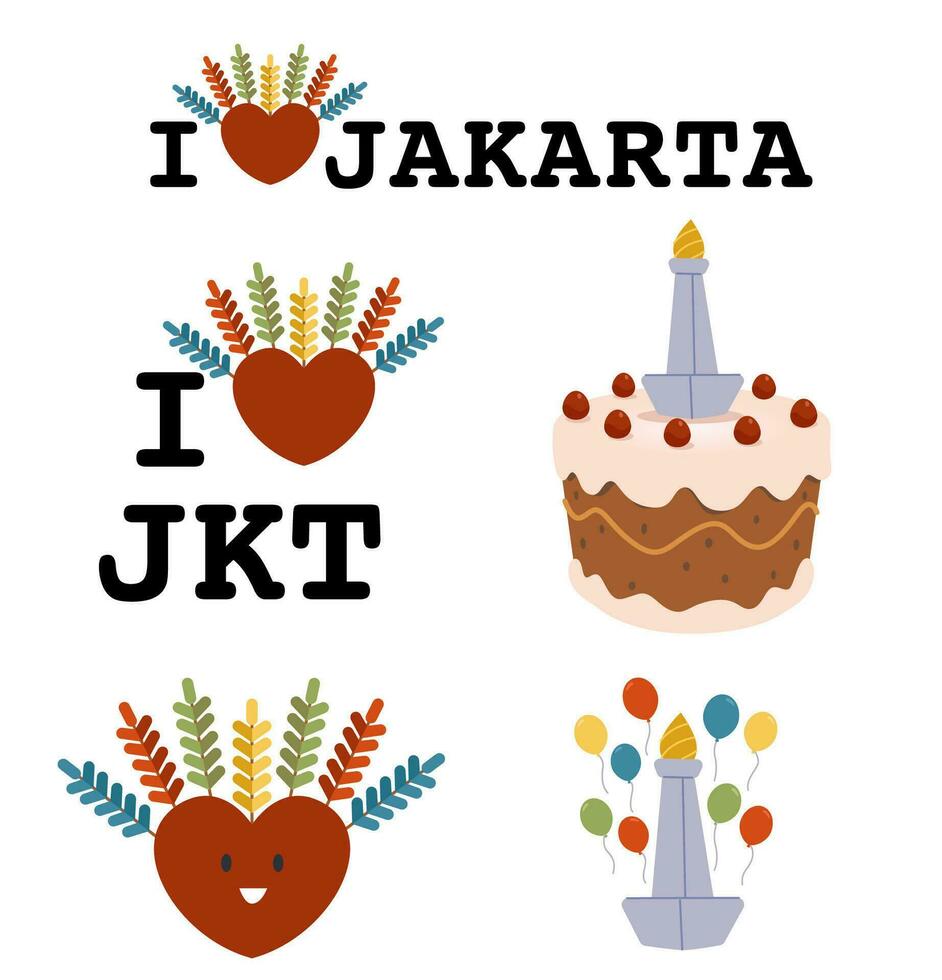 Various style of iconic culture and monument of Jakarta vector