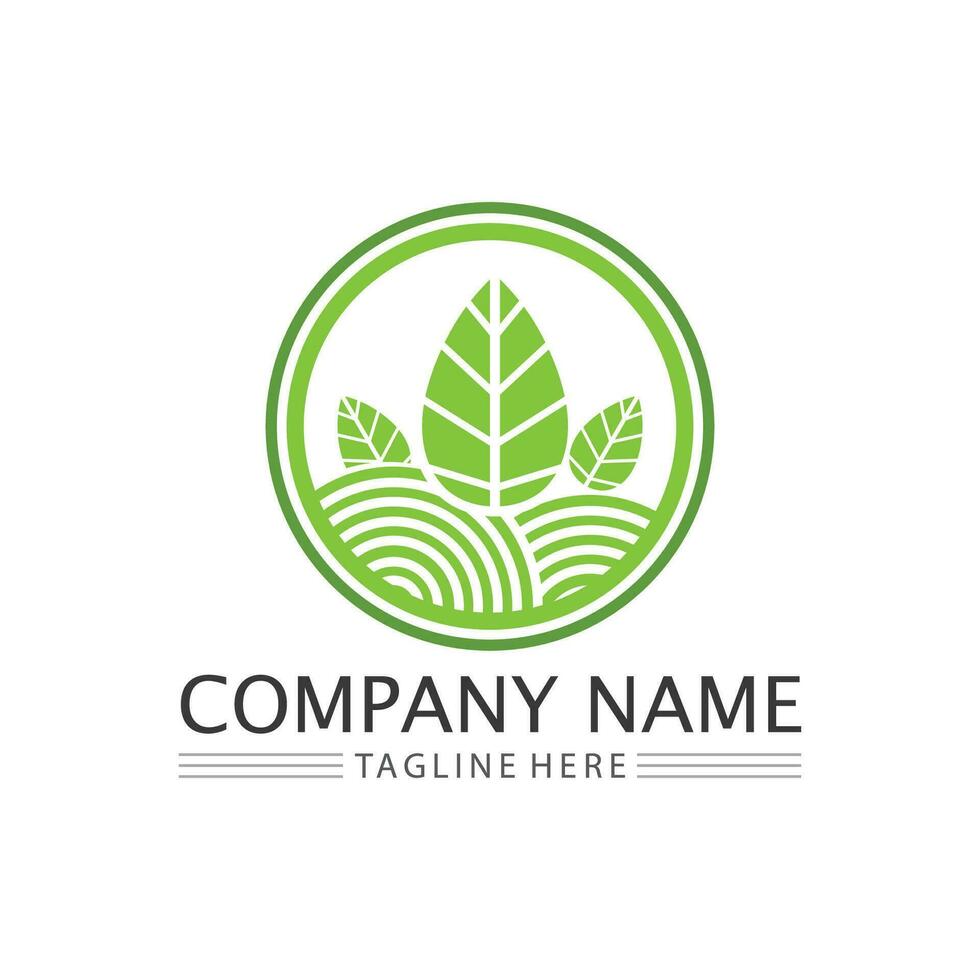 tree Nature Farm and farming vector logo illustration design. sun farm.Isolated illustration of fields  farm landscape and sun. Concept for agriculture ,harvesting ,natural farm,  organic products.