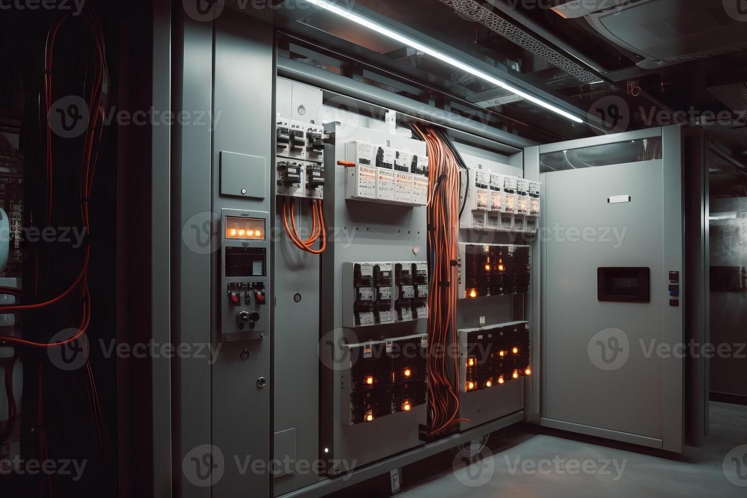 High-tech equipment room with advanced machinery and computers. photo