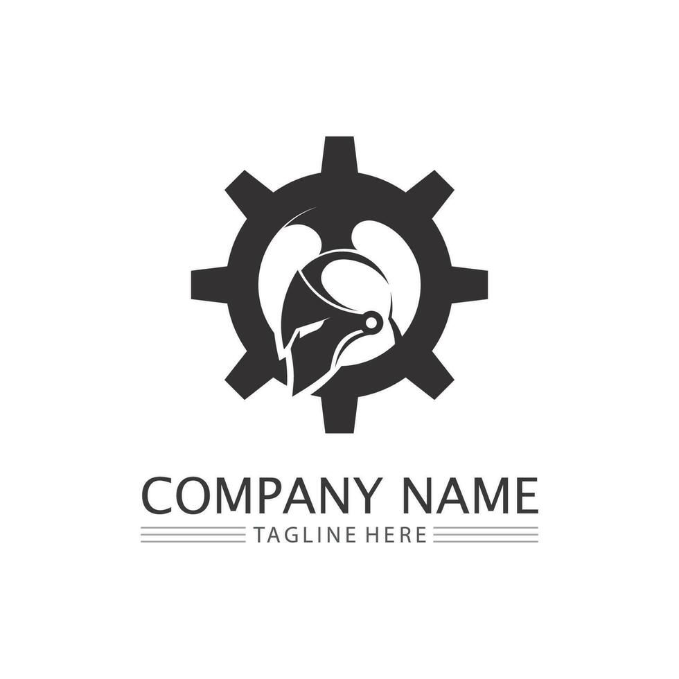 Spartan Helmet logo and gladiator, power, vintage, sword, safety, legendary logo and vector of soldier classic