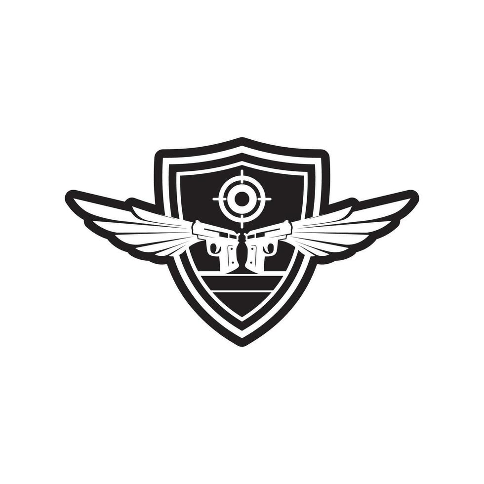 Gun logo and Army soldier sniper shot vector Design Illustration military shot revolver