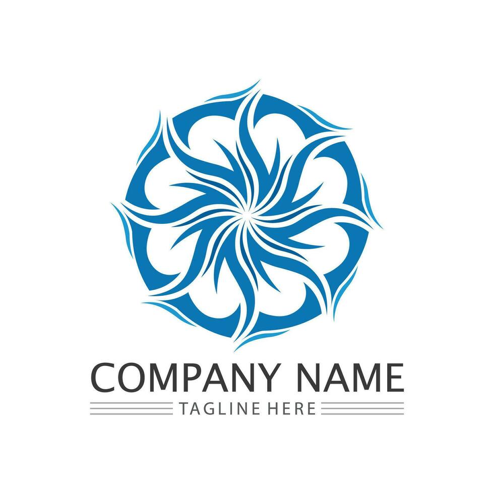 wave and water Isolated round shape logo Blue color logotype Flowing water image. Sea, ocean, river surface vector