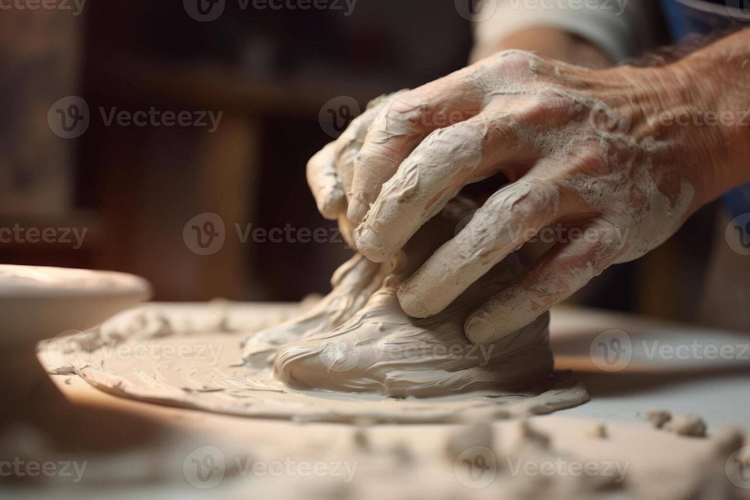 Person creating pottery on a potter's wheel. photo
