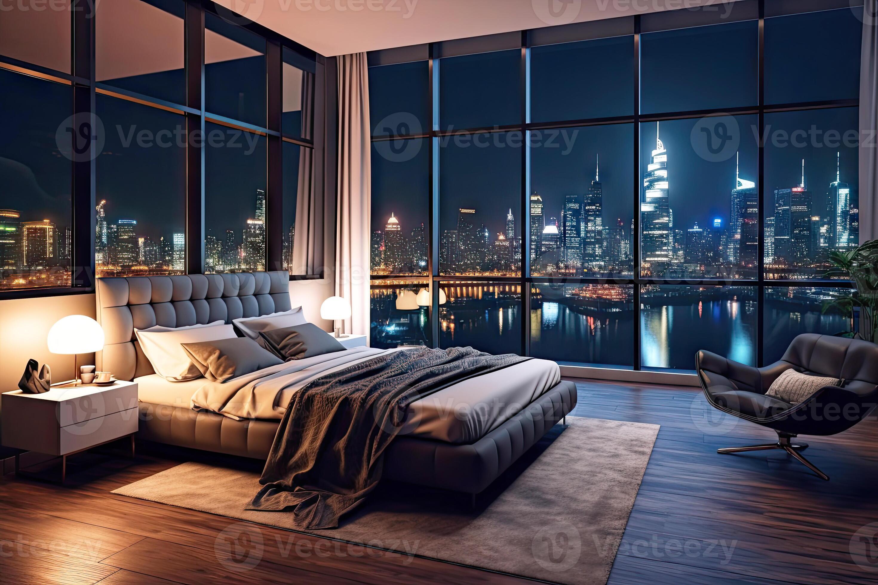 Night scene of Modern contemporary style interior bedroom design