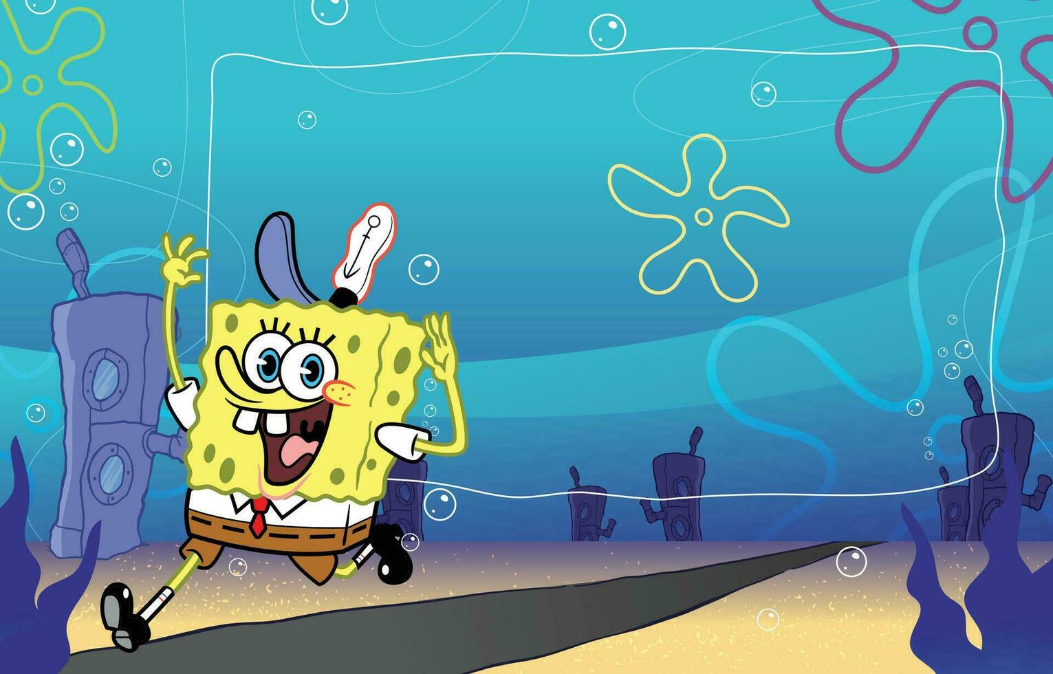 Happy Yellow Sponge Running in under water vector