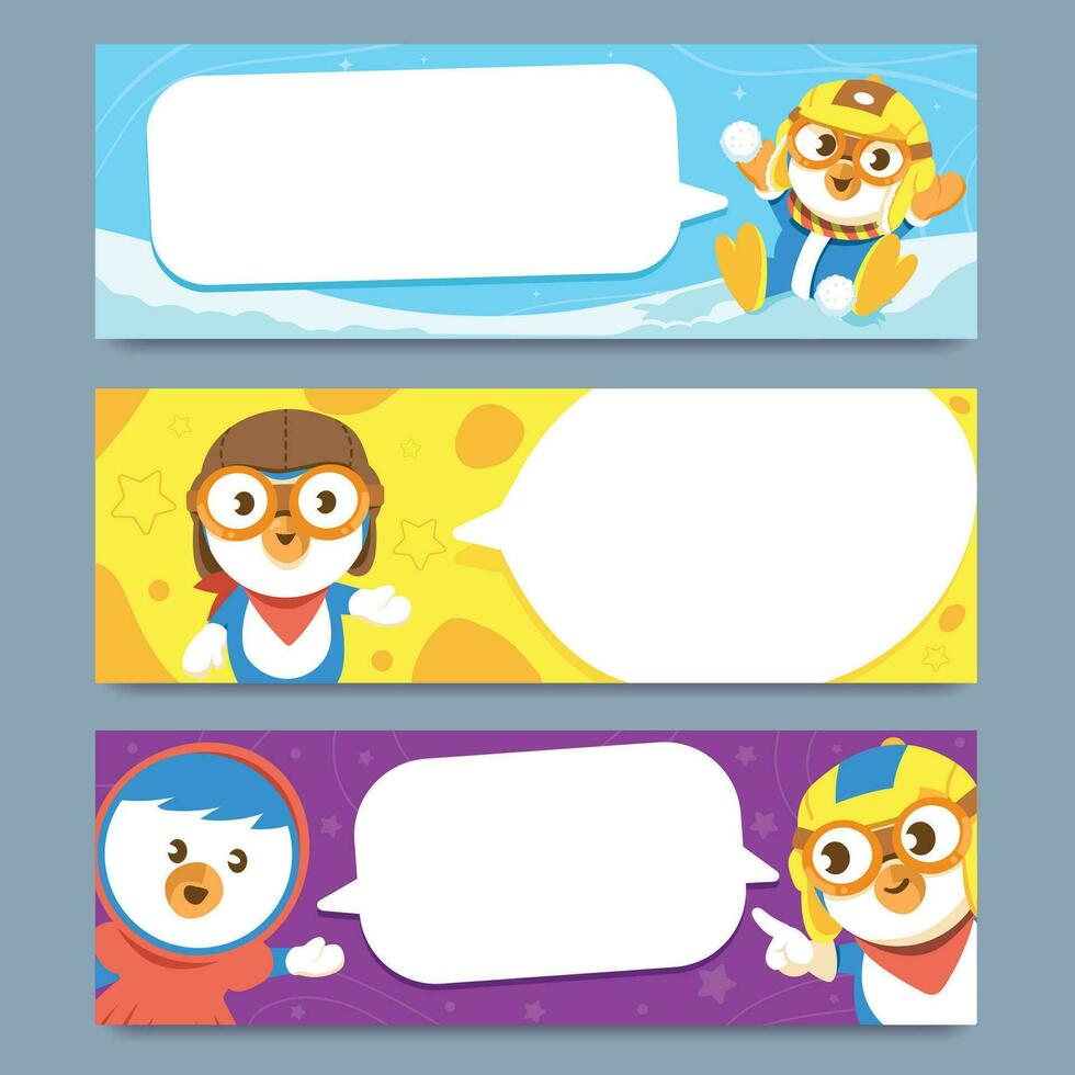 Penguin With Speech Balloon Banner Set vector