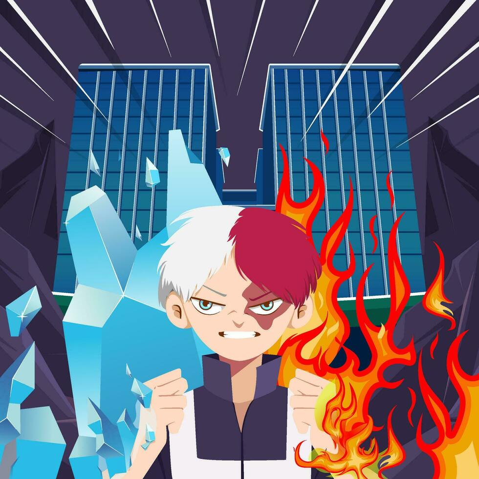 Boy with Ice and Fire Super Power vector