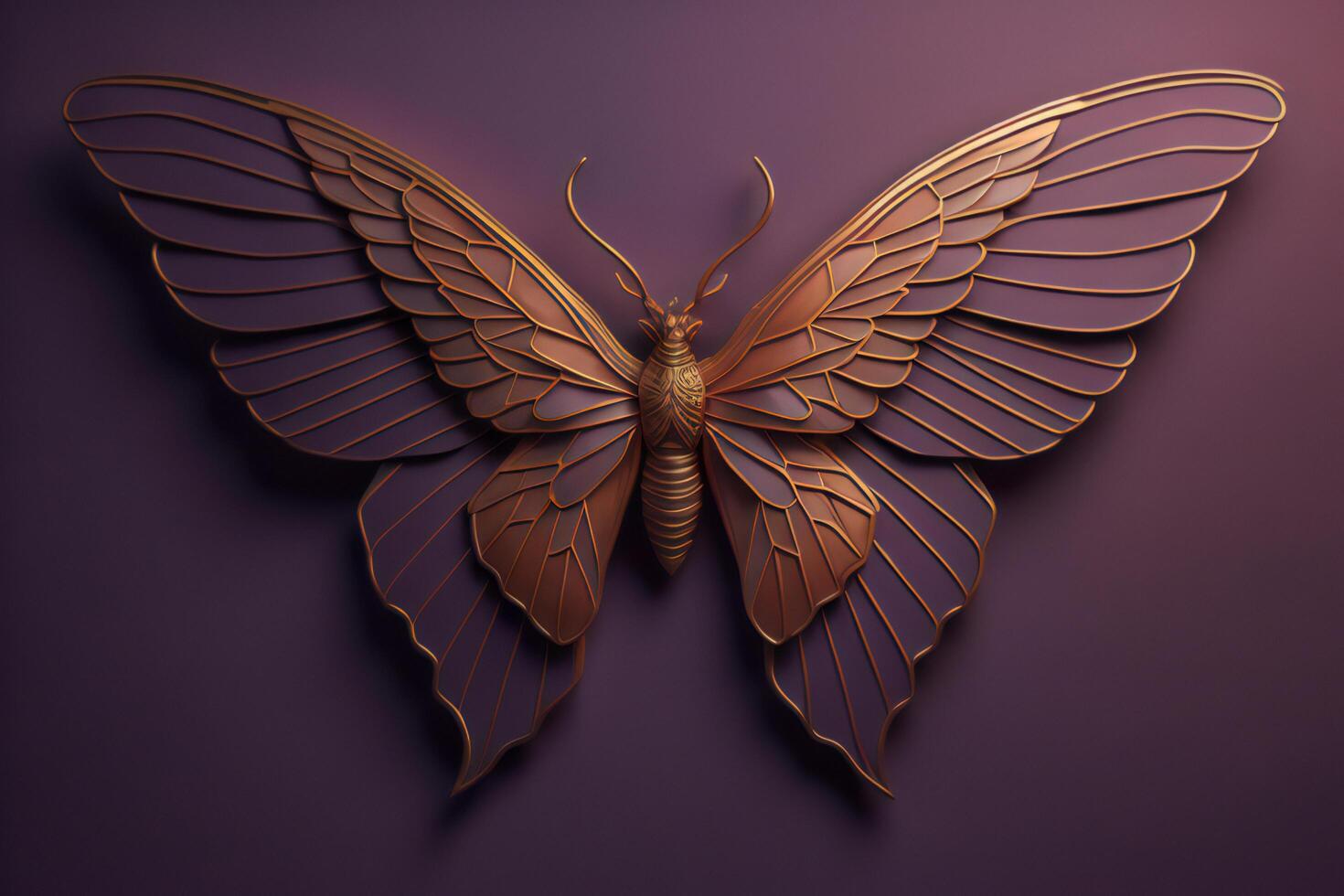 a butterfly with golden wings on a purple background. photo