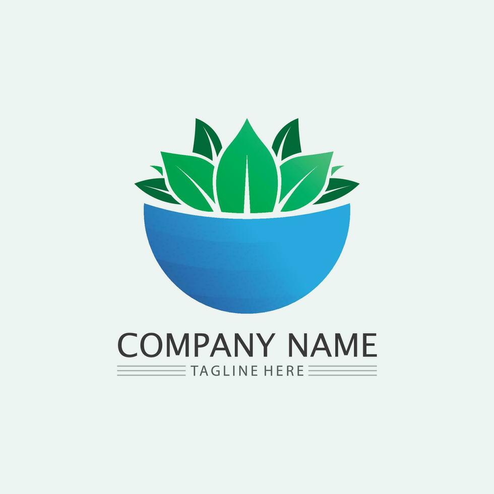 Tree leaf vector and green logo design friendly concept