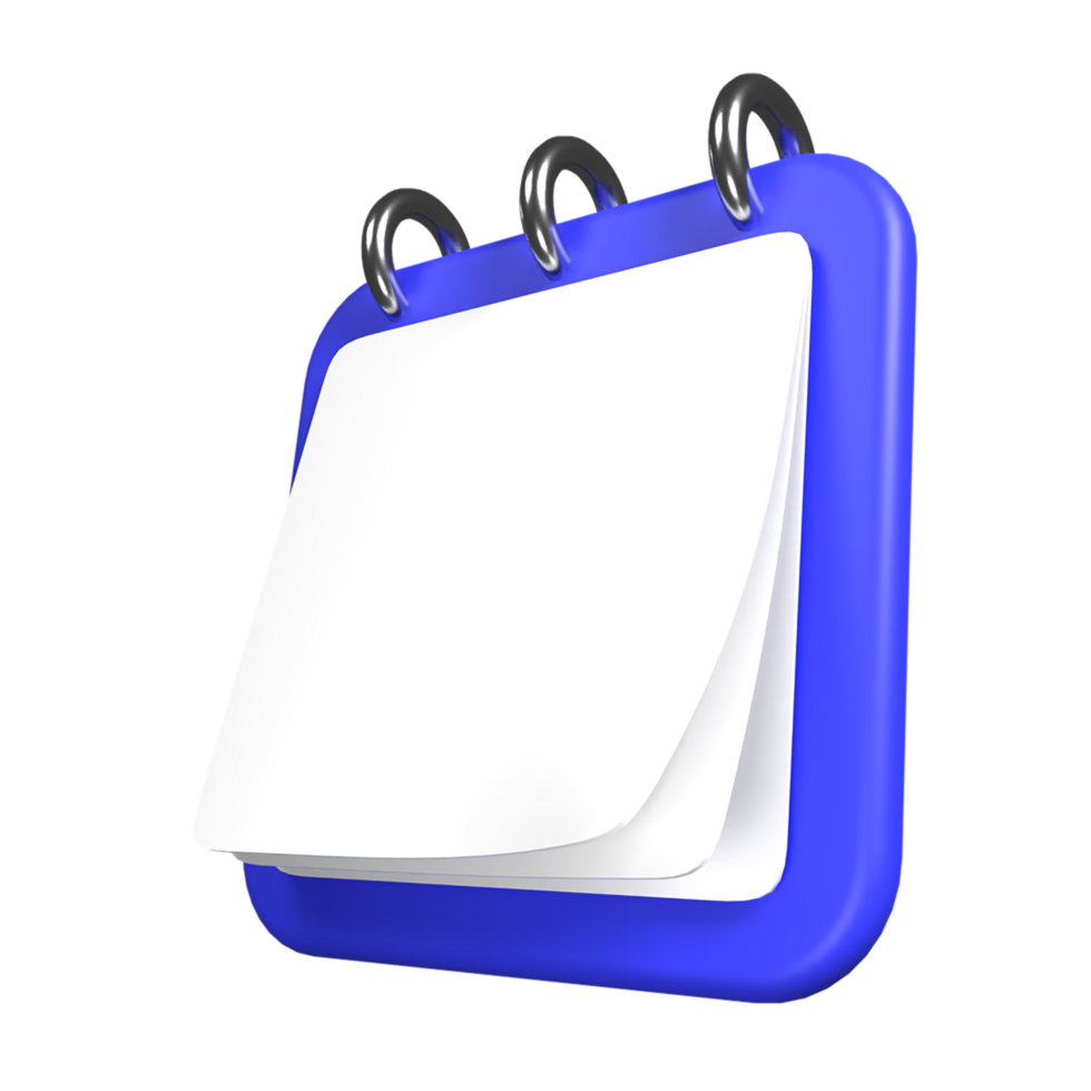 A blue and white calendar with a white paper on it. png