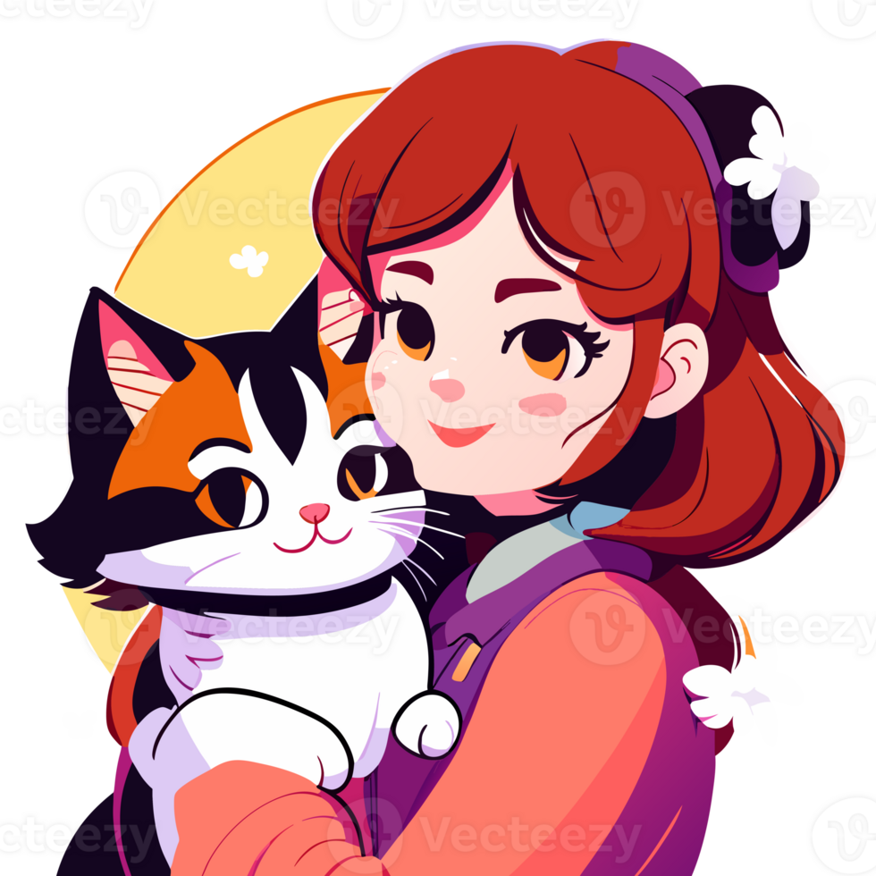 Girl smiling and hug her cat.  Lifestyle and Pet Concept. png