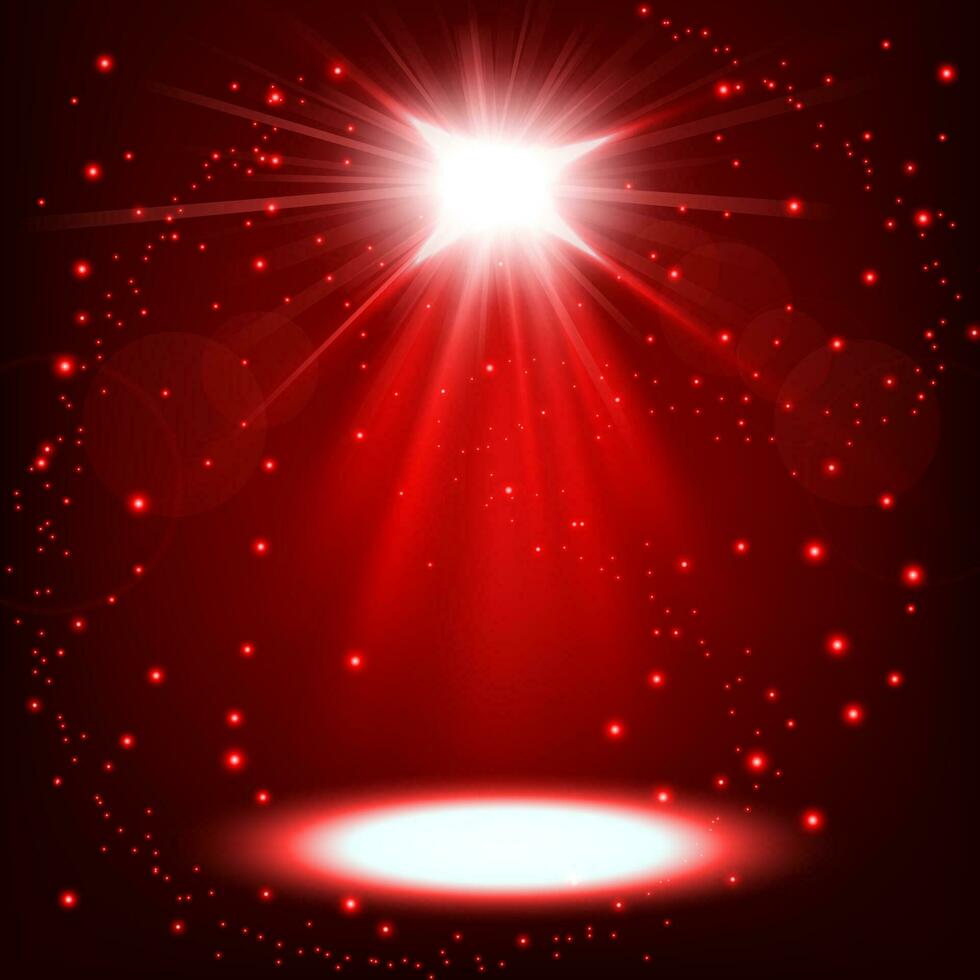 Red Spotlight Shining with Sparks Flying, Vector Illustration