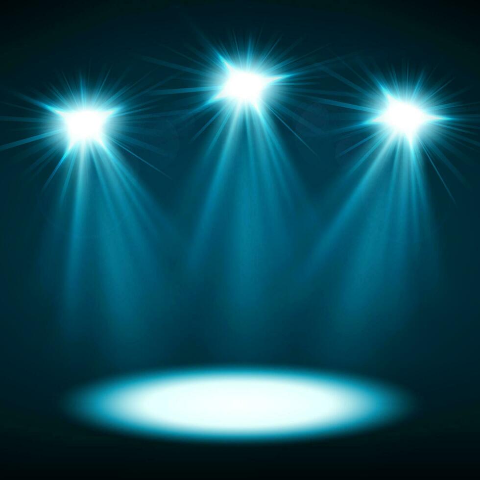 Blue Spotlights Shining, Vector Illustration