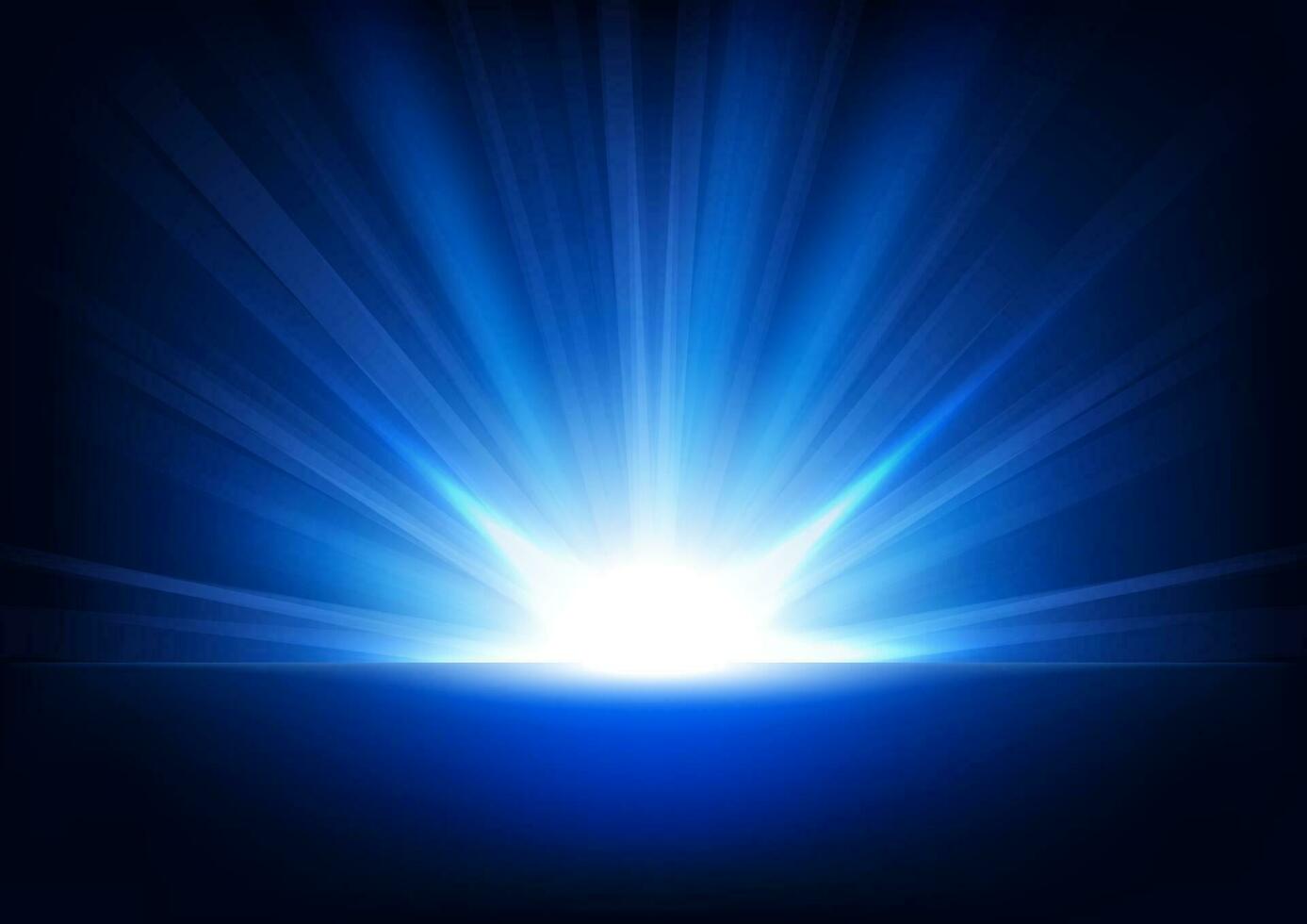 Blue Rays Rising On Dark Background, Vector Illustration