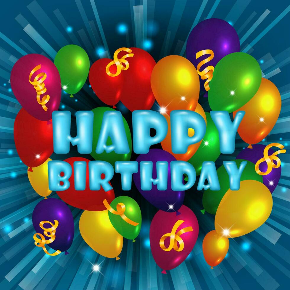 Happy Birthday Greeting card with Balloons and Confetti, Vector ...