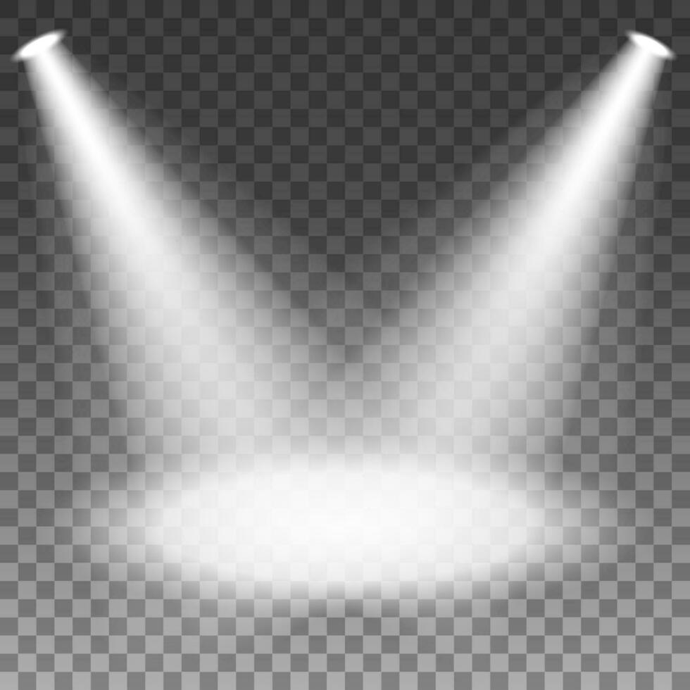 Spotlights Shining On Transparent Background, Vector Illustration