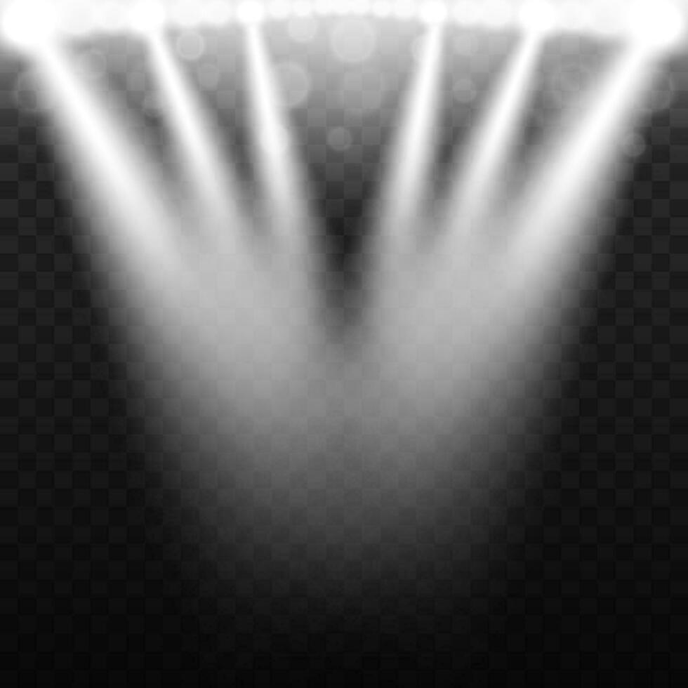 Spotlights Shining On Darkness Background, Vector Illustration