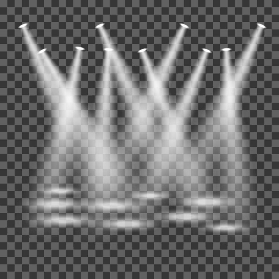 Spotlights Shining On Bright Background, Vector Illustration