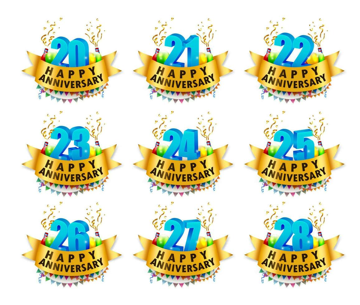 Happy Anniversary Celebration Sets, Vector Illustration