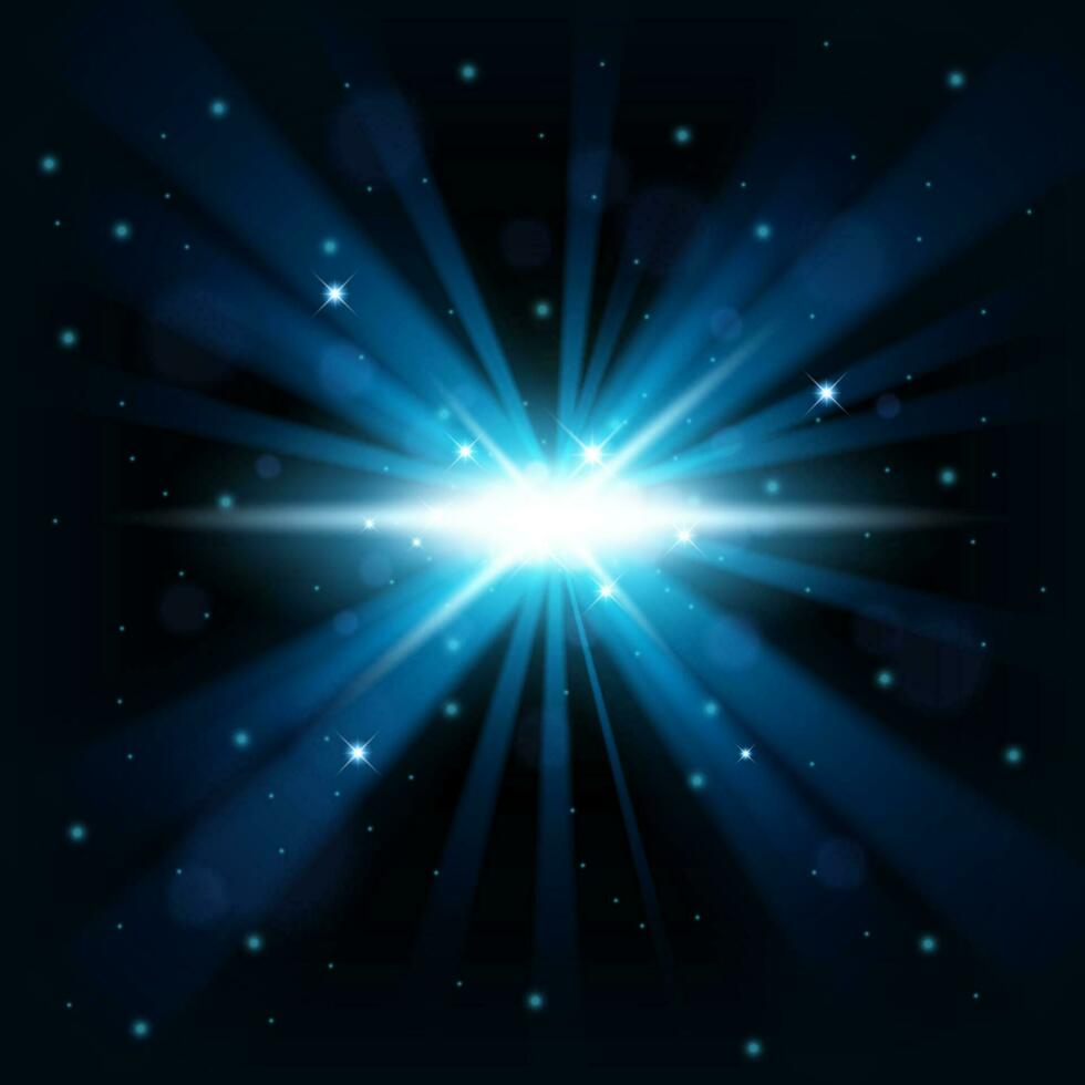 azul grande explosión brillar desde oscuridad fondo, vector ilustración