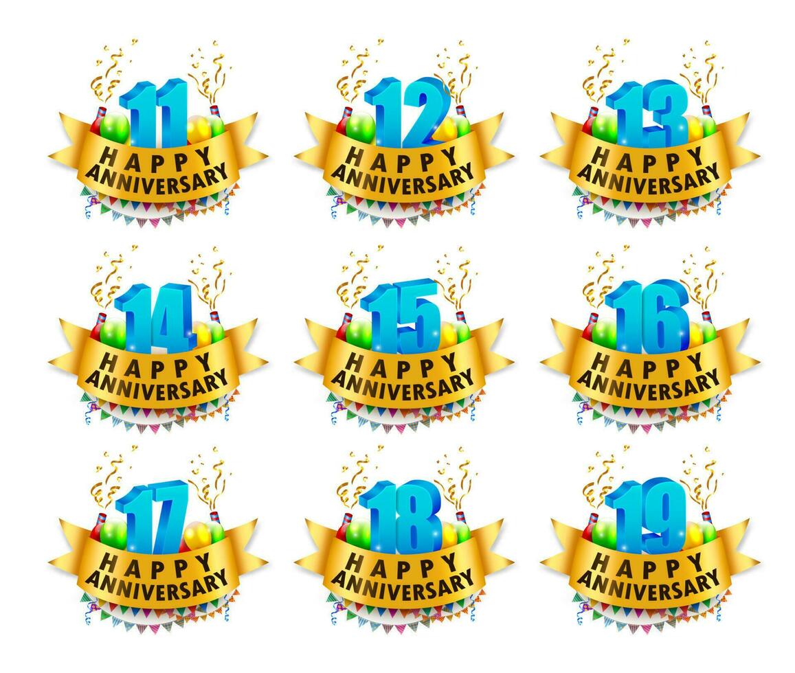 Happy Anniversary Celebration Sets, Vector Illustration