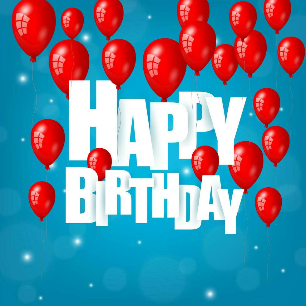 Happy Birthday Text with Red Balloons, Vector Illustration