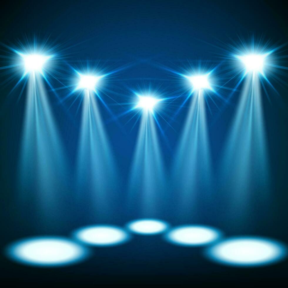 Blue Spotlights Shining, Vector Illustration