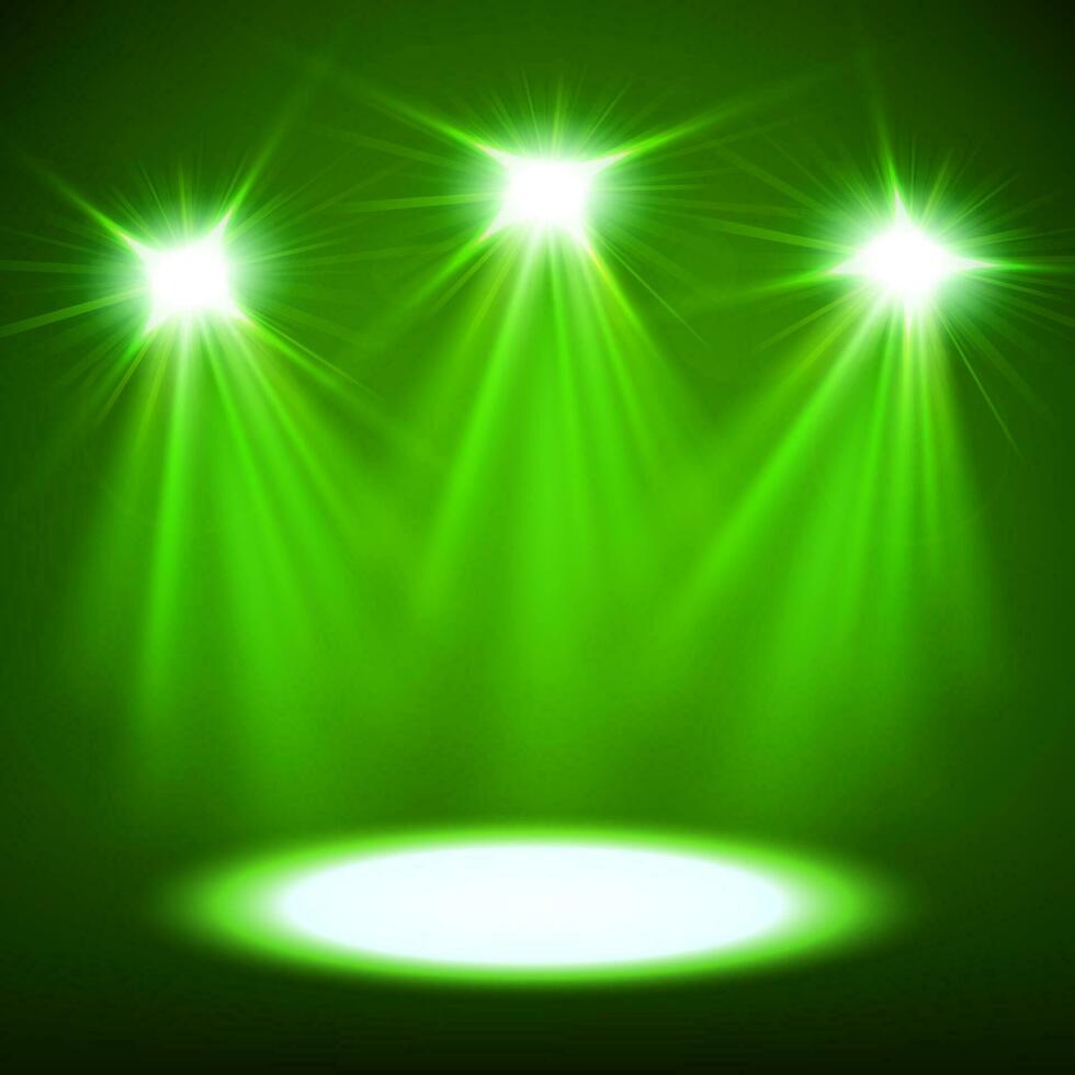 Green Spotlights Shining, Vector Illustration