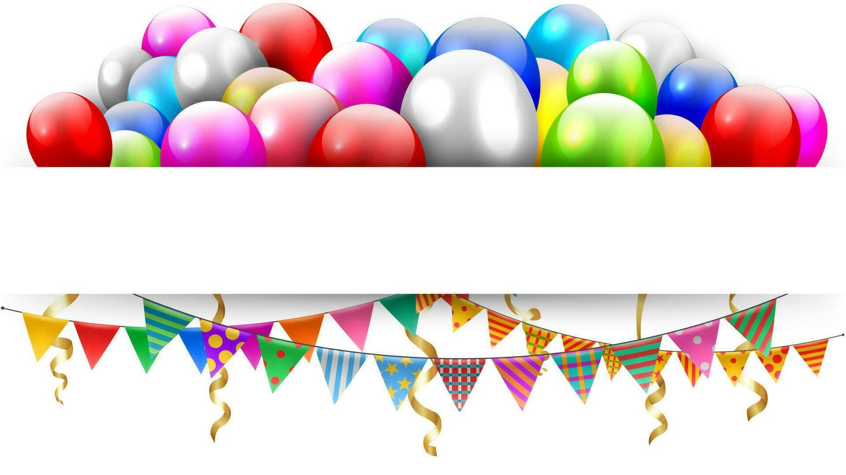 Balloons Floating And Triangle Bunting Flags With Text Space, Vector Illustration