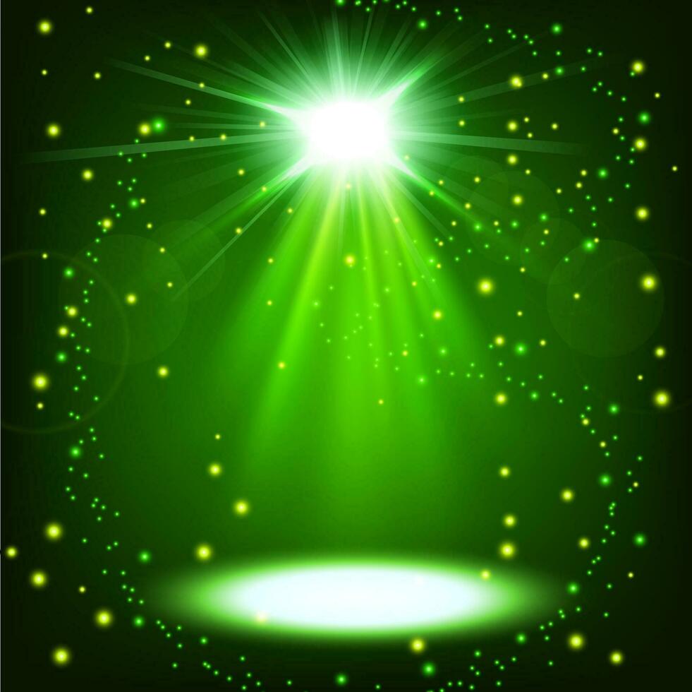 Green Spotlight Shining with Sparks Flying, Vector Illustration